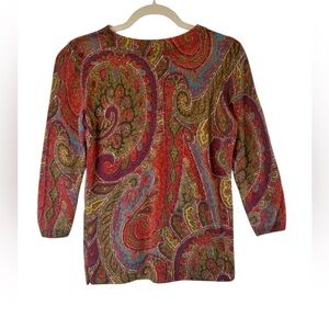 Talbots Pure Cashmere Paisley Print Women's Sweater Top Size M